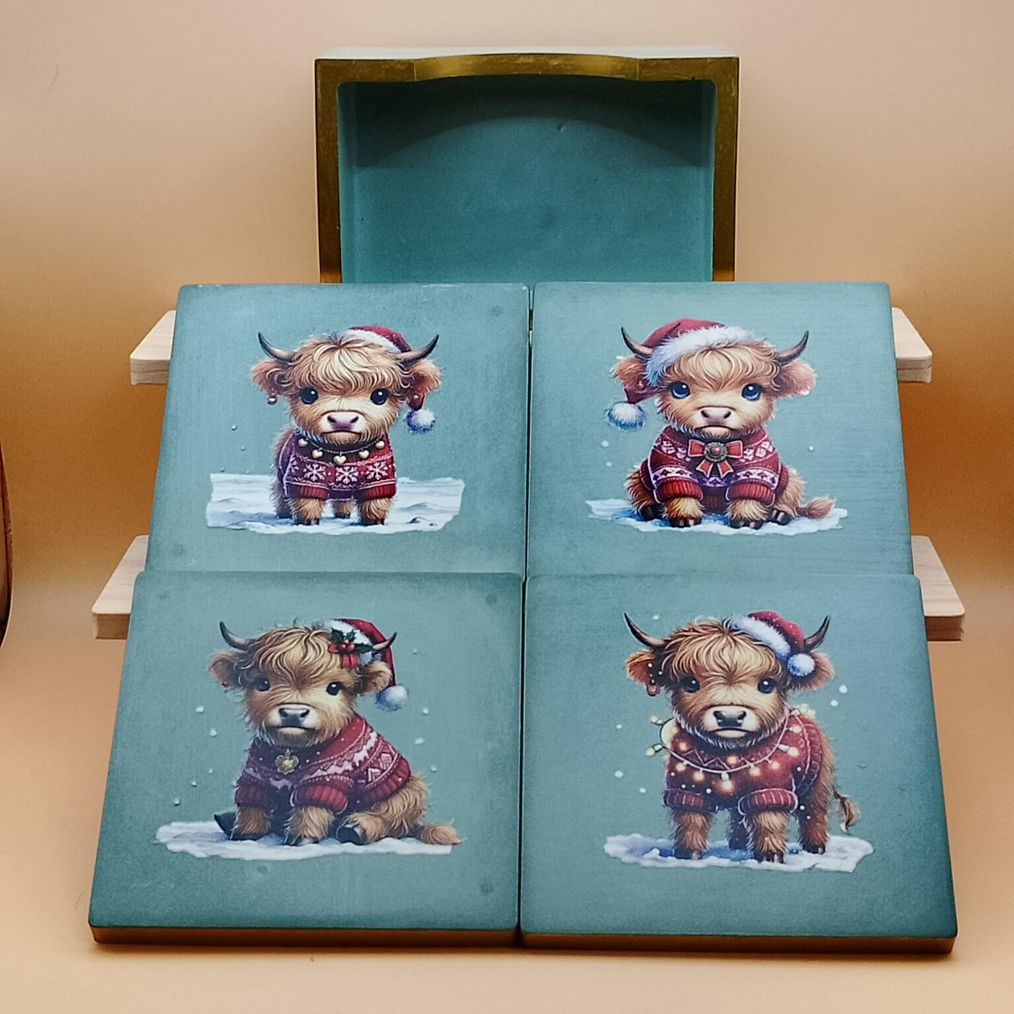 Christmas Highland Cow Coaster Set