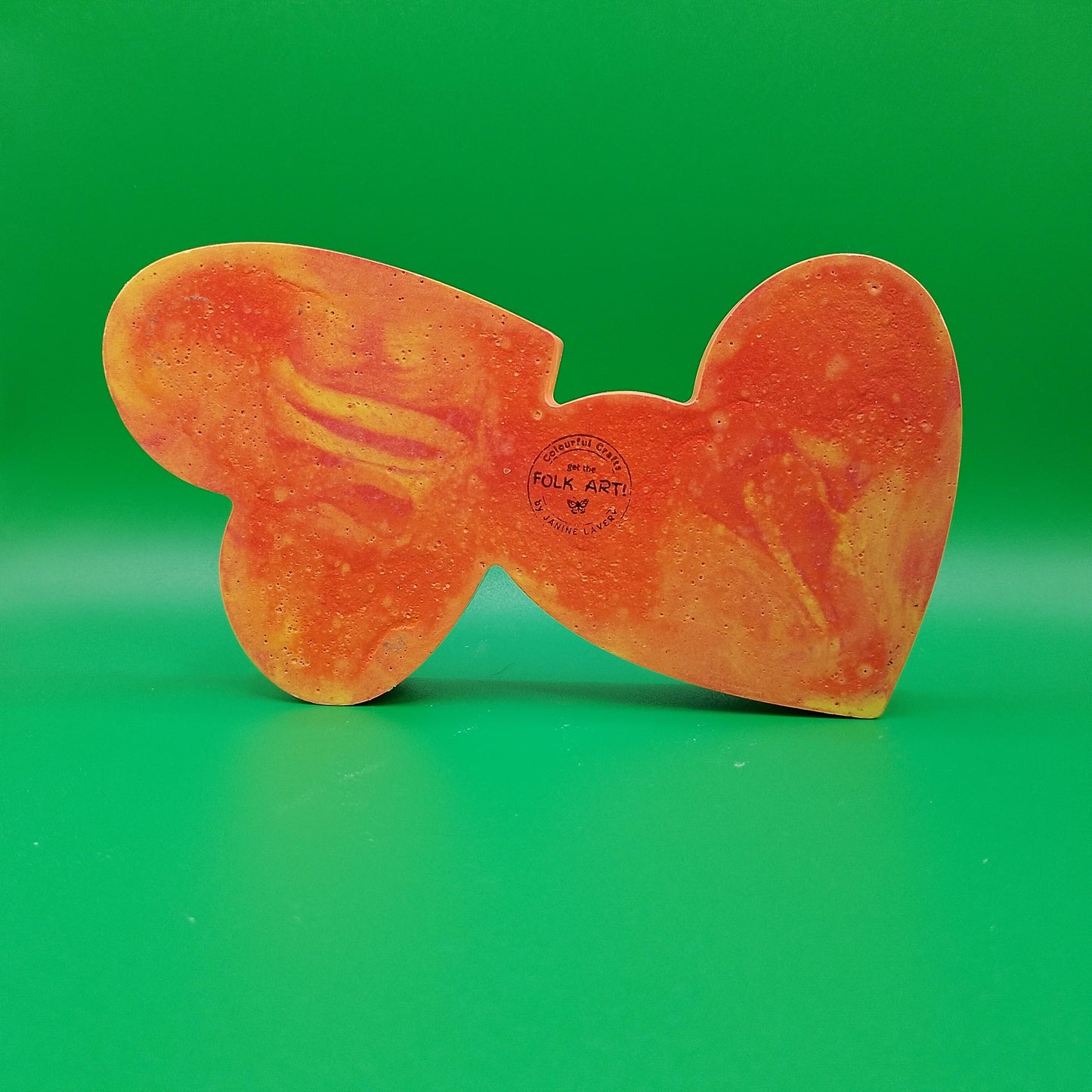Twin Heart Tealight Holder- Orange Marbled