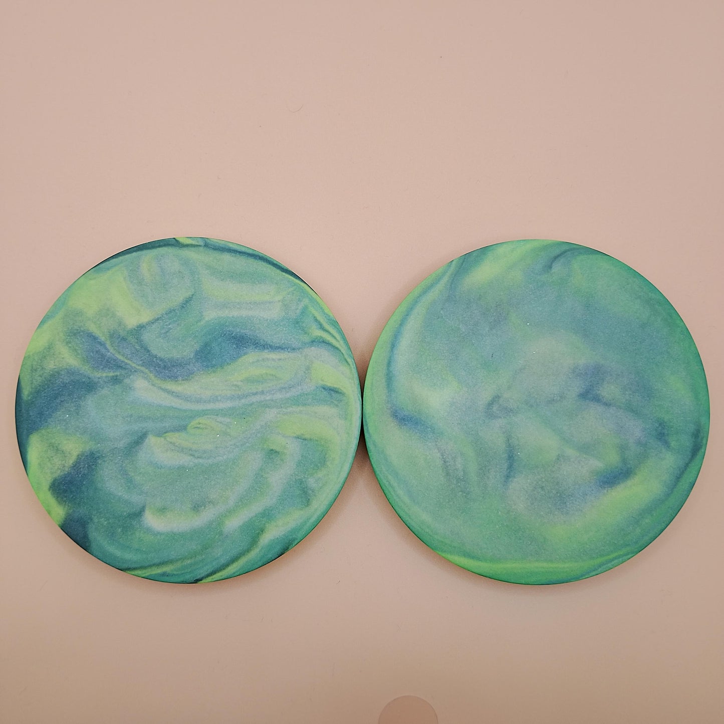 Biscuit Plate with Two Coasters - Green Marbled