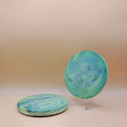 Biscuit Plate with Two Coasters - Green Marbled