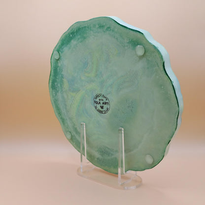 Biscuit Plate with Two Coasters - Green Marbled