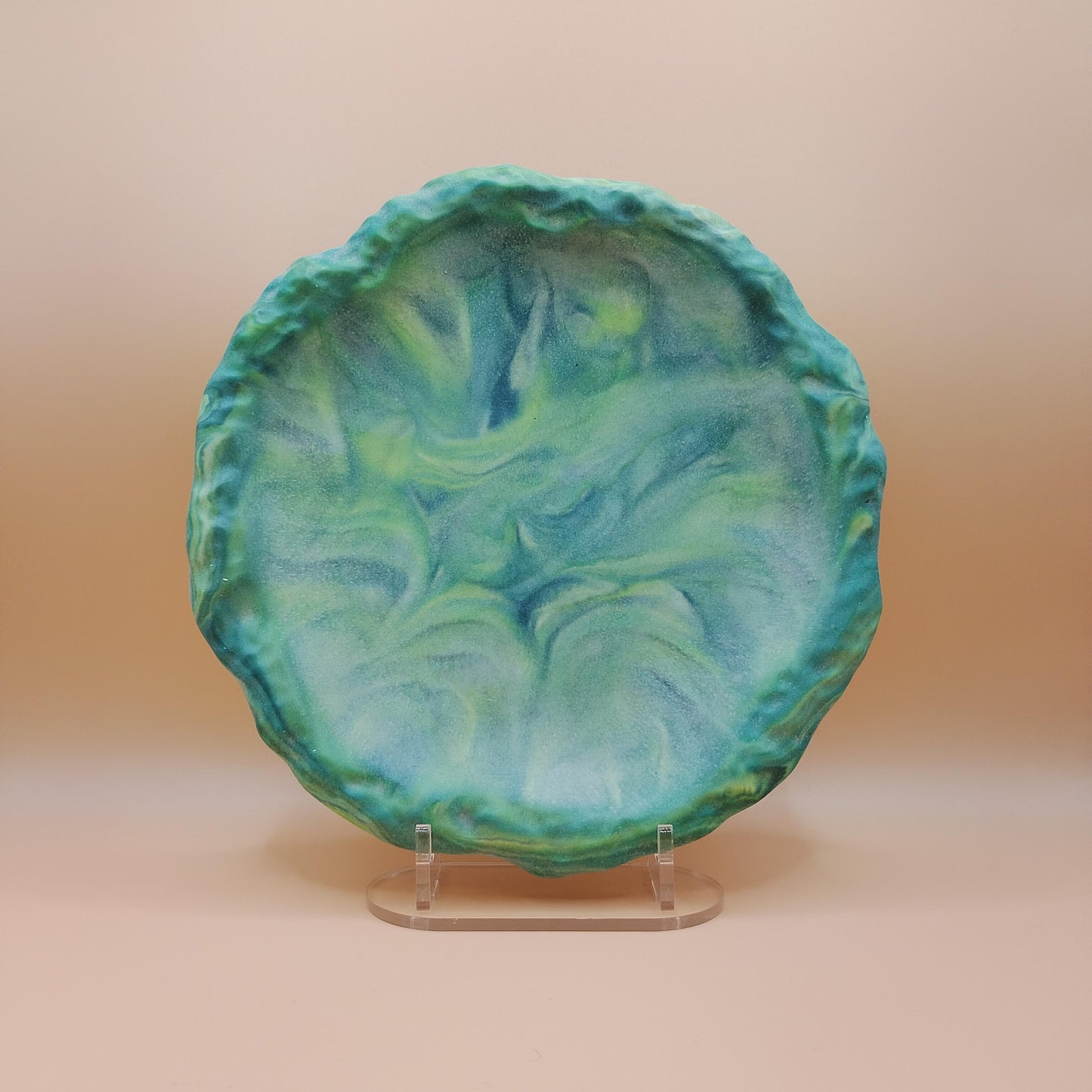 Biscuit Plate with Two Coasters - Green Marbled