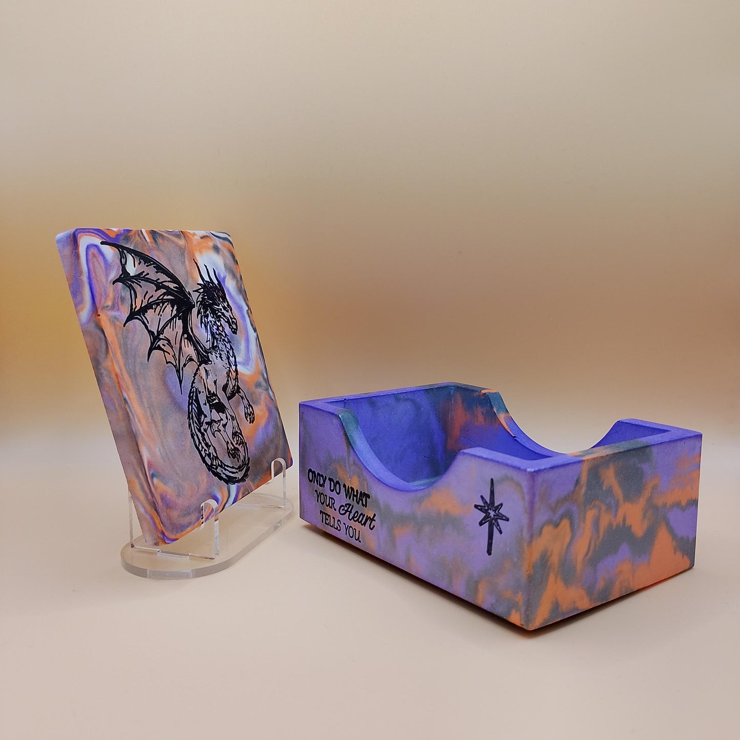 Set of Four Dragon Coasters with Stand