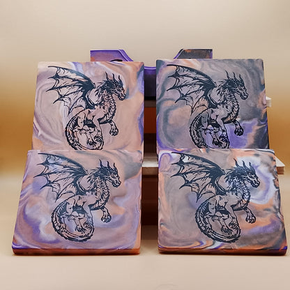 Set of Four Dragon Coasters with Stand