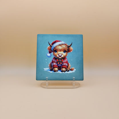 Christmas Highland Cow Coaster Set