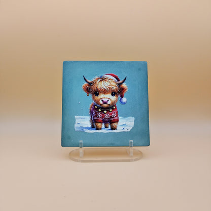 Christmas Highland Cow Coaster Set