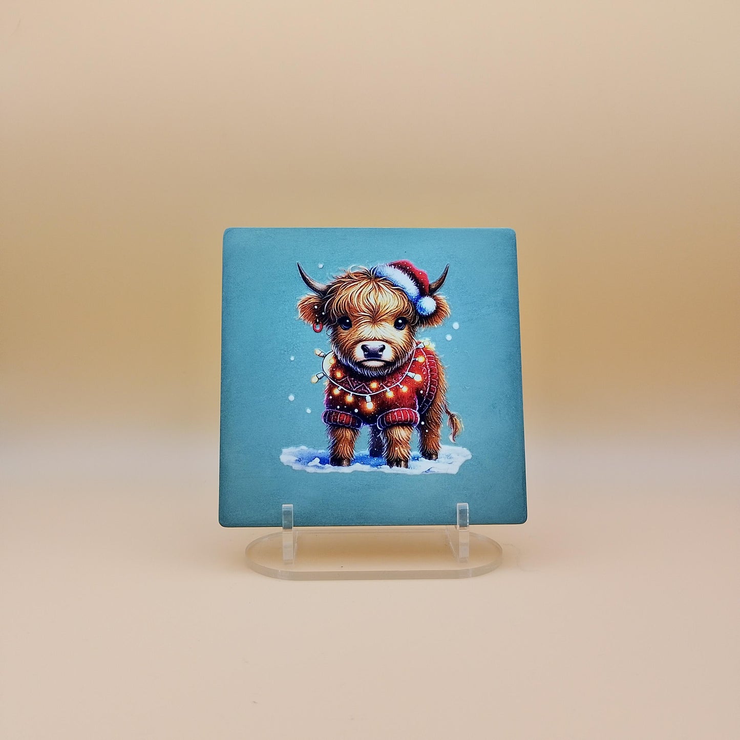 Christmas Highland Cow Coaster Set