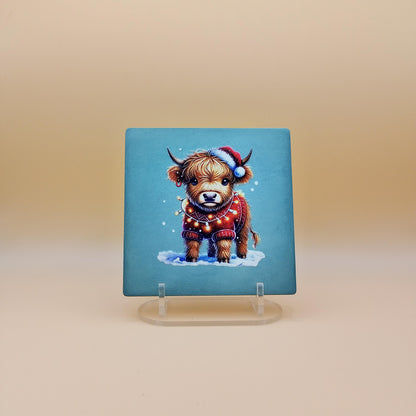 Christmas Highland Cow Coaster Set