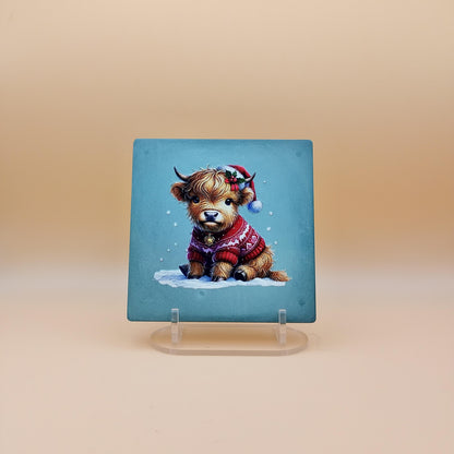 Christmas Highland Cow Coaster Set