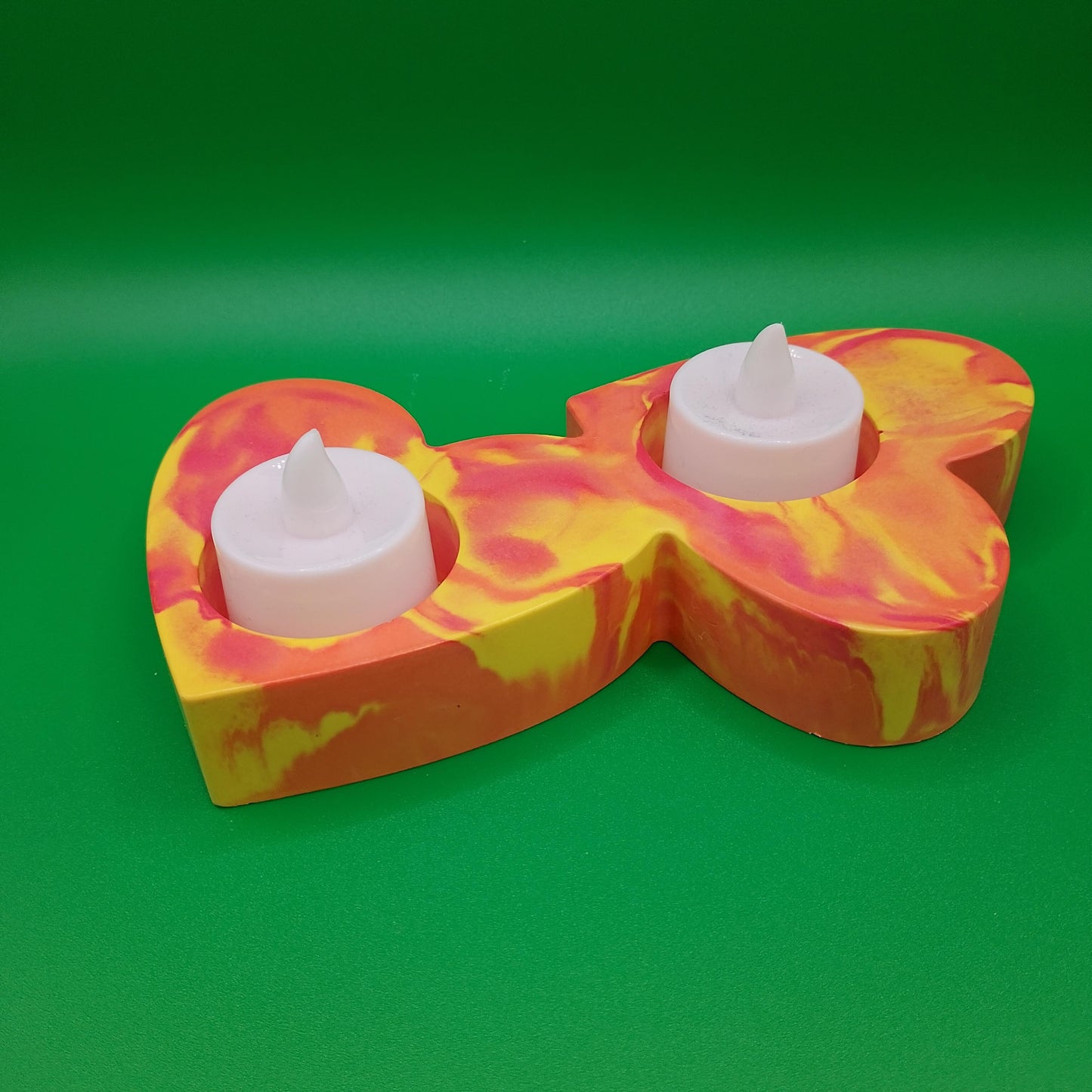 Twin Heart Tealight Holder- Orange Marbled