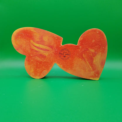 Twin Heart Tealight Holder- Orange Marbled