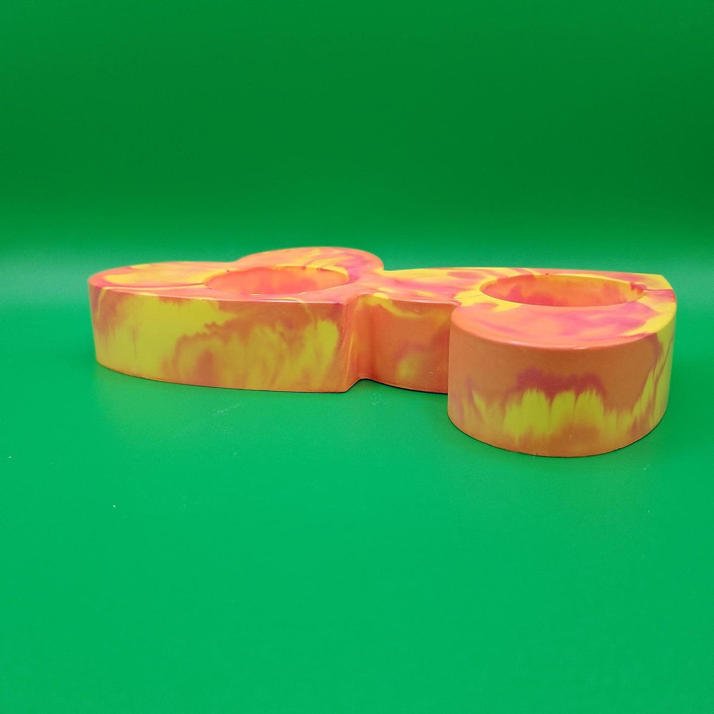 Twin Heart Tealight Holder- Orange Marbled