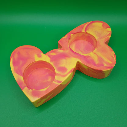 Twin Heart Tealight Holder- Orange Marbled