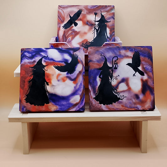 Set of 3 Witch coasters with stand