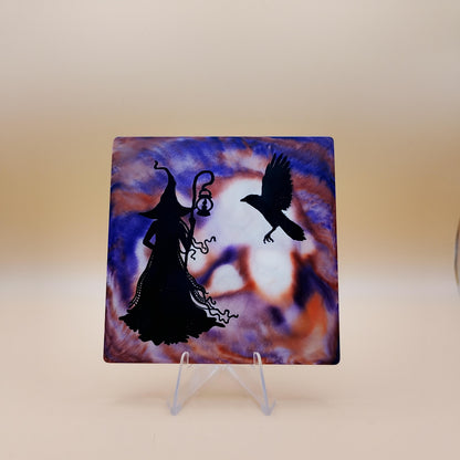 Set of 3 Witch coasters with stand
